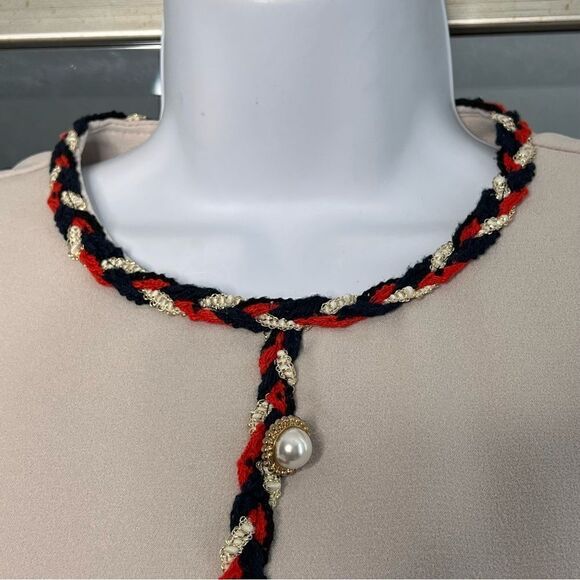 Korean A-Line Mini Length Dress Color Beige Threads Color Red Blue, Size S. - Picture 5 of 10